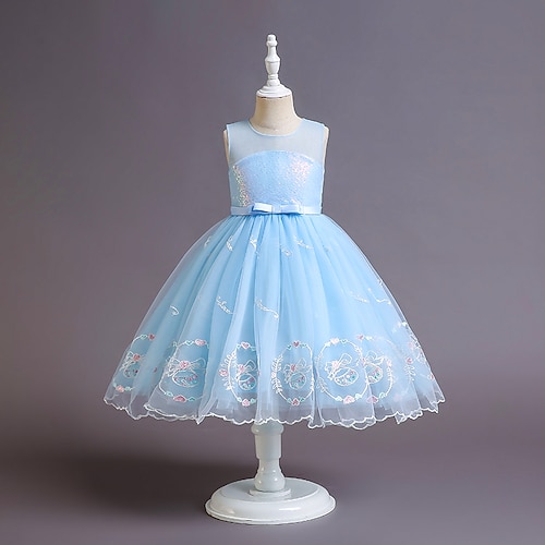 

Kids Little Girls' Dress Flower A Line Dress Party Special Occasion Embroidered Blue Pink Knee-length Sleeveless Princess Cute Dresses Spring Summer Slim 3-10 Years