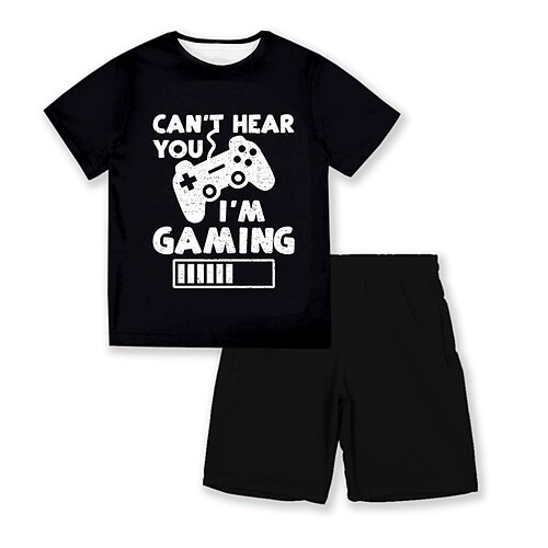 

Kids Boys T-shirt Shorts Clothing Set 2 Pieces Short Sleeve White Black Letter Crewneck Print Street Sports Vacation Fashion Comfort Cool Daily 3-13 Years