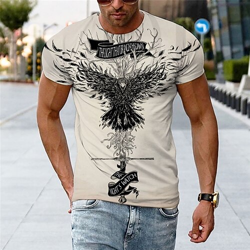 

Men's Unisex T shirt Tee Graphic Prints Eagle Crew Neck Light gray 3D Print Outdoor Street Short Sleeve Print Clothing Apparel Sports Designer Casual Big and Tall / Summer / Summer