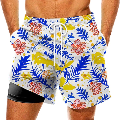 

Men's Swim Trunks Swim Shorts Quick Dry Board Shorts Bathing Suit with Pockets Compression Liner Drawstring Swimming Surfing Beach Water Sports Floral Summer