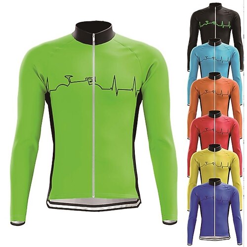 

21Grams Men's Cycling Jersey Long Sleeve Bike Jersey Top with 3 Rear Pockets Mountain Bike MTB Road Bike Cycling Breathable Quick Dry Moisture Wicking Reflective Strips Black Green Yellow Fluorescent