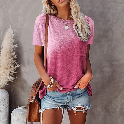 

women's clothing round neck tie-dye pocket print short-sleeved top t-shirt