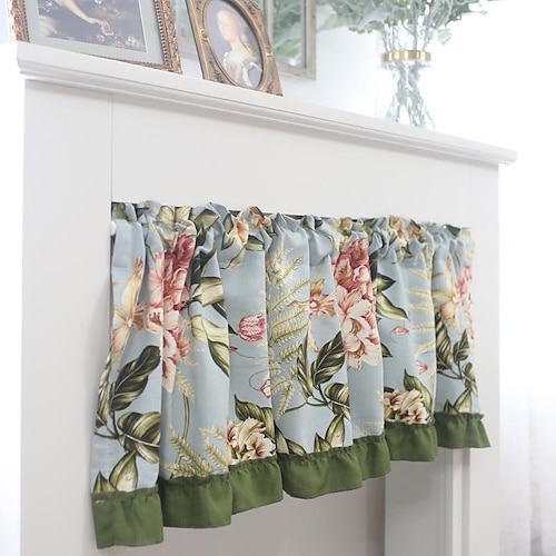 

Kitchen Cabinet Curtain Rod Pocket Valance Farmhouse Flower Short Cafe Curtain for Bathroom Hotel Cafe Bar Spring Watercolor Flower Floral Print