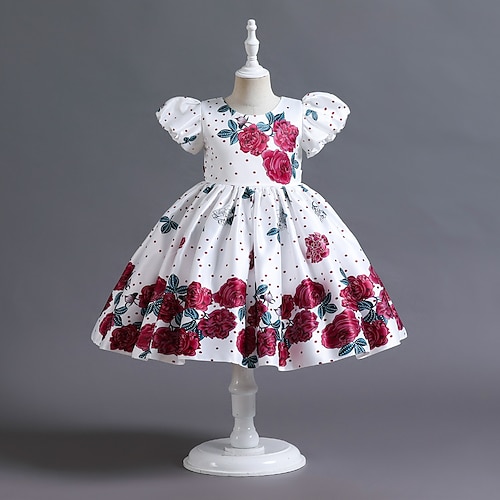 

Kids Little Girls' Dress Flower Skater Dress Party Daily Print Blue Pink Wine Knee-length Short Sleeve Princess Cute Dresses Spring Summer Slim 3-10 Years