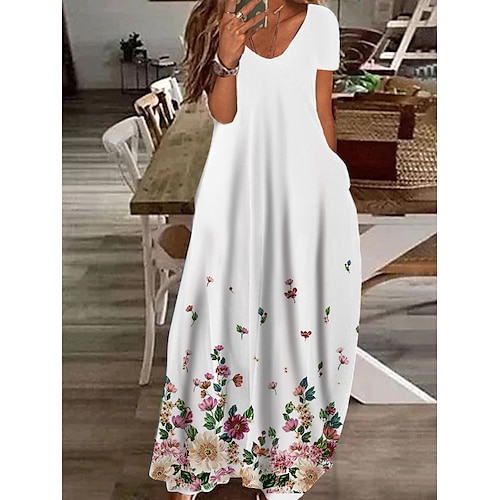 

Mulheres Vestido casual Vestido de turno Preto Rosa Branco Manga Curta Floral Imprimir Primavera Verão Decote V 2022 S M L XL XXL 3XL