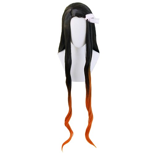 Women's Nezuko Cosplay Wig Long Black Gradient Orange Wave 