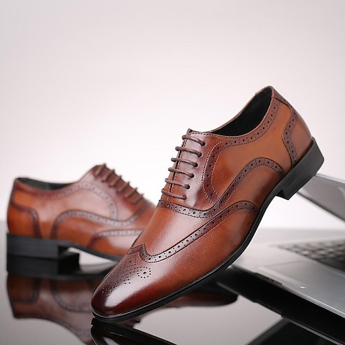 

Men's Oxfords Formal Shoes Brogue Leather Shoes Dress Shoes Business Wedding Party Evening Black Yellow Brown Spring Summer