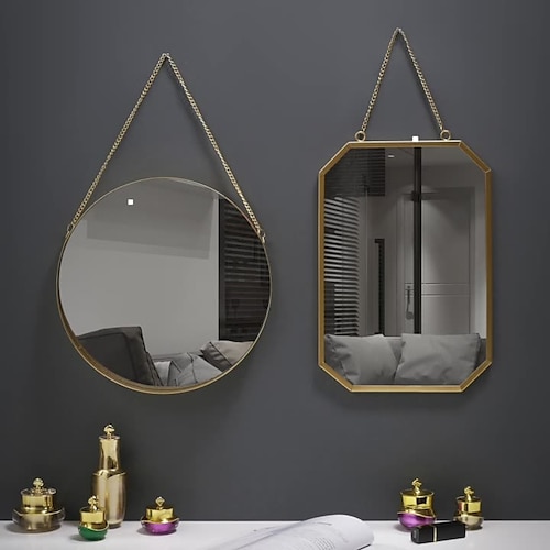 

Nordic Iron Art Hanging Mirror Bedroom Bathroom Wall Mounted Makeup Mirror Home Decorative Dressing Mirrors Luxury Shower Mirror