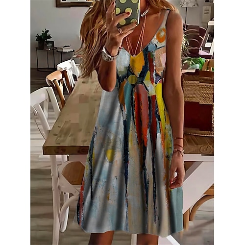 

Mulheres Vestido casual Vestido de turno Vestido de decote Arco-íris Sem Manga Cores Gradiente Imprimir Primavera Verão Com Alças Finas 2022 S M L XL XXL 3XL
