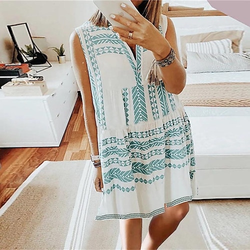 

Women's Loungewear Dress Nighty Geometic Fashion Comfort Home Street Polyester V Wire Sleeveless Spring Summer Green
