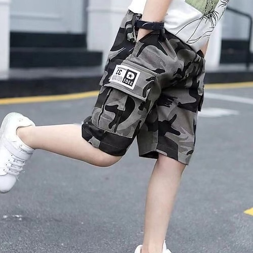 

Kids Boys Shorts Black Gray Camouflage Fall Spring Active Casual 3-13 Years