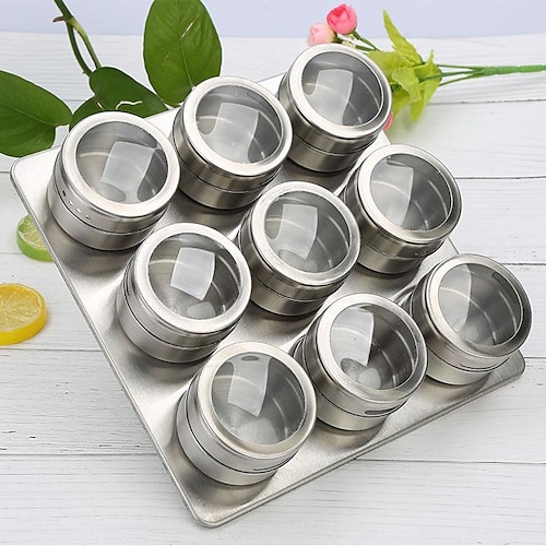 

magnetic dustproof visible stainless steel seasoning jar spice seasoning bottle seasoning box outdoor barbecue six flavors 12-piece set