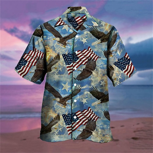

Men's Shirt Eagle Turndown Street Casual 3D Button-Down Short Sleeve Tops Casual Fashion Comfortable Beach Dusty Blue