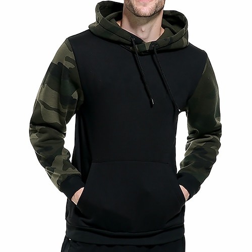 

Men's Camouflage hoodie Outdoor Windproof Breathable Sweat wicking Spring Autumn Camo Pullover Cotton Long Sleeve Hunting Camping Training Black Army Green Khaki / Combat