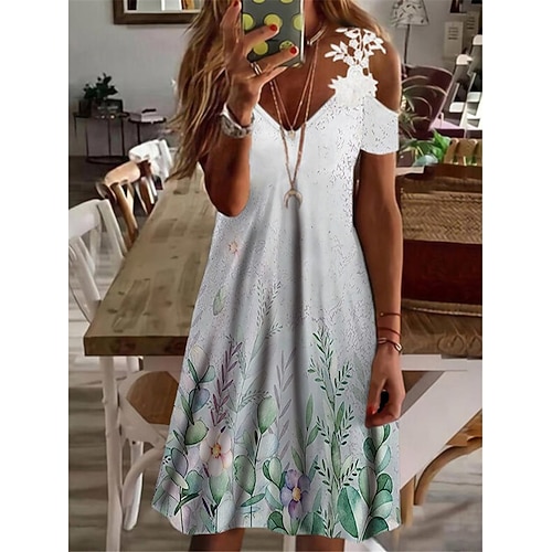 

Women's Casual Dress Midi Dress Green Blue Short Sleeve Floral Lace Spring Summer V Neck 2022 S M L XL XXL 3XL