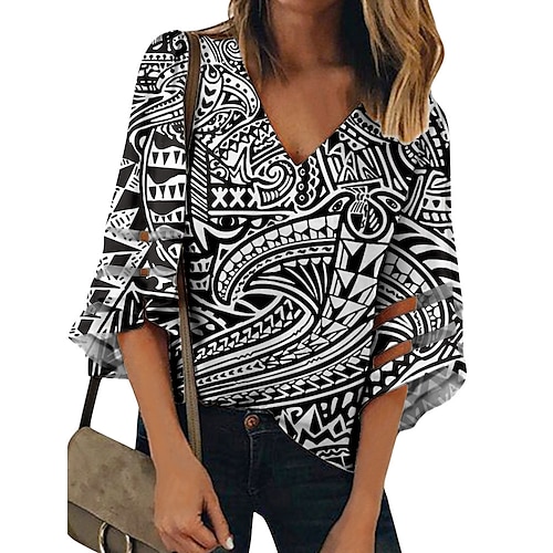 

Women's Blouse Floral Holiday Weekend Floral Boho Blouse Shirt Half Sleeve Print V Neck Boho Streetwear Casual Black Purple Yellow S / 3D Print