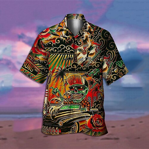 

Men's Shirt Summer Hawaiian Shirt Graphic Shirt Cartoon Turndown Red 3D Print Street Casual Short Sleeve 3D Button-Down Clothing Apparel Fashion Designer Casual Hawaiian