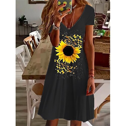 

Women's Shift Dress Short Mini Dress Black Short Sleeve Floral Butterfly Animal Print Spring Summer V Neck Elegant Casual Vacation 2022 S M L XL XXL 3XL