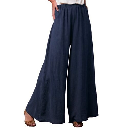 

Women's Culottes Wide Leg Pants Trousers Straight Linen / Cotton Blend Army Green Khaki Navy Blue High Waist Casual Yoga Daily Yoga Full Length Breathable Chinese Style S M L XL XXL / Plus Size