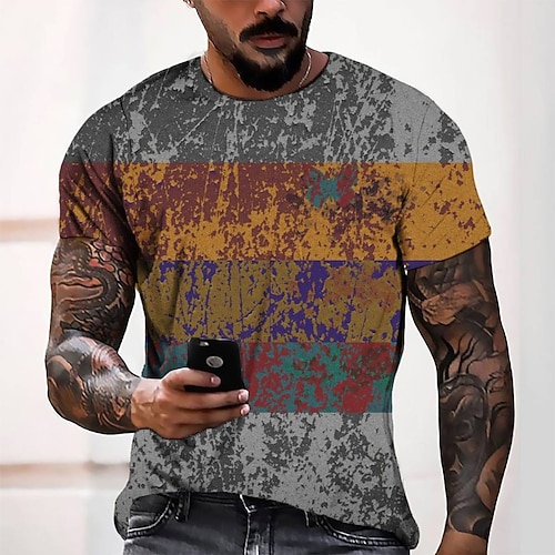 

Men's T shirt Tee Tee Graphic Round Neck Rainbow 3D Print Casual Daily Short Sleeve 3D Print Clothing Apparel Fashion Cool Designer Comfortable / Summer / Summer