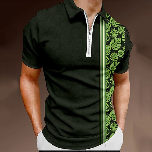 

Men's Collar Polo Shirt Golf Shirt Quarter Zip Polo Leaves Turndown Green / Black Print Street Daily Short Sleeve Zipper Print Clothing Apparel Fashion Casual Breathable Comfortable / Beach