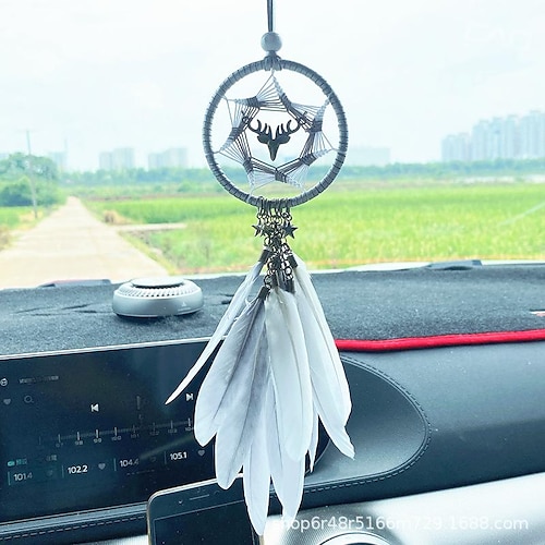 

Deer Dream Catcher Car Hanging Handmade Gift with Feather Car Decoration Wall Hanging Decor Art Wind Chimes Boho Style Home Pendant 738cm