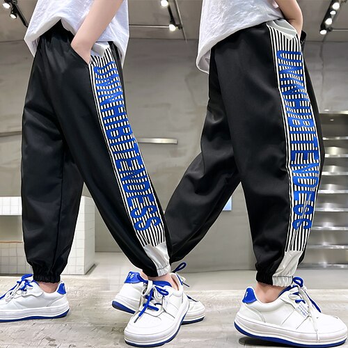 

Kids Boys Pants Letter Active Casual Cotton 4-13 Years Fall Black Blue