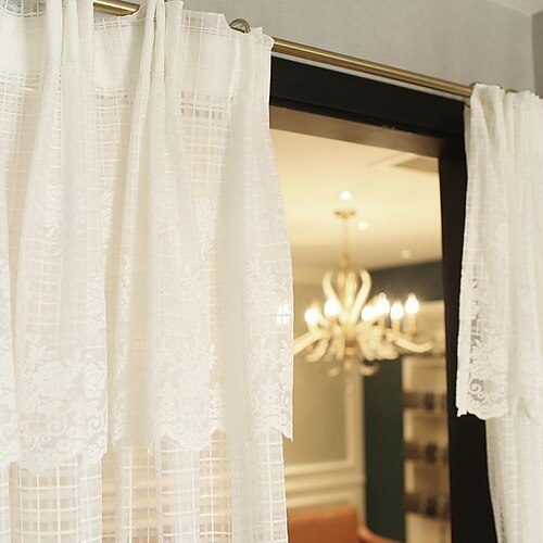 

White Sheer Rod Pocket Indoor Curtain Farmhouse, Kitchen Living Room Window Curtain Farmhouse,Door Curatin, Girls Bedroom Cascade