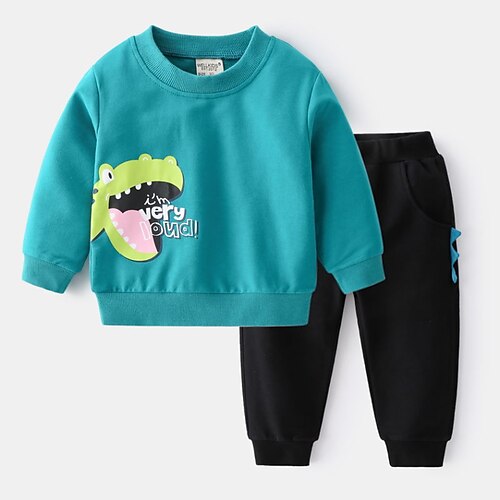 

Kids Boys Hoodie Pants Clothing Set 2 Pieces Long Sleeve Blue Light Green Dinosaur Print Vacation Casual Daily 2-6 Years