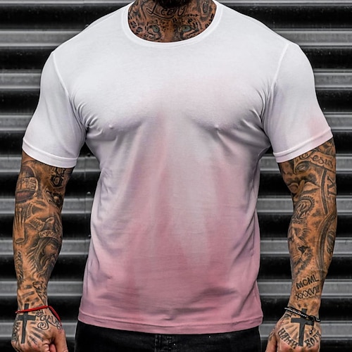 

Men's T shirt Tee Gradient V Neck Pink Street Casual Print Clothing Apparel Fashion Cool