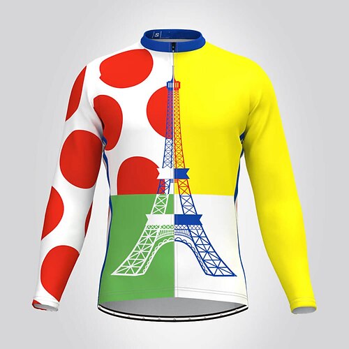 

21Grams Men's Cycling Jersey Long Sleeve Bike Jersey Top with 3 Rear Pockets Mountain Bike MTB Road Bike Cycling Breathable Quick Dry Moisture Wicking Reflective Strips Yellow Polka Dot Color Block