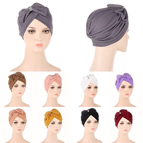 

1PCS Fashion Turban Hat Cross Forehead Studded Crystal Turbans For Women Headwrap Muslim Cap