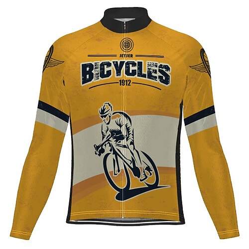 

21Grams Men's Cycling Jersey Long Sleeve Bike Jersey Top with 3 Rear Pockets Mountain Bike MTB Road Bike Cycling Breathable Quick Dry Moisture Wicking Reflective Strips Yellow Graphic Polyester