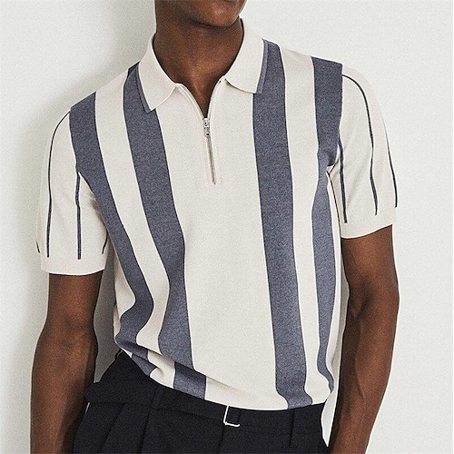 

Men's Collar Polo Shirt Knit Polo Sweater Golf Shirt Striped Turndown Blue / White Coffee White Print Daily Holiday Short Sleeve Zipper Clothing Apparel Fashion Chunky Comfortable Gentleman / Beach
