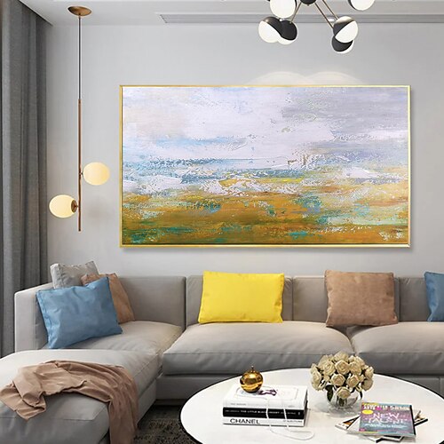 

Handmade Oil Painting CanvasWall Art Decoration Abstract Knife Painting Landscape Yellow For Home Decor Rolled Frameless Unstretched Painting