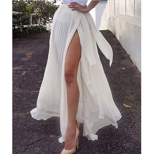 

Women's Streetwear Long Skirts Holiday Weekend Solid Colored Split White S M L