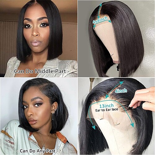 

Remy Human Hair 13x4 Lace Front 4x4 Lace Front Wig Bob Brazilian Hair kinky Straight Natural Wig 150% Density Natural Hairline For Women Medium Length Human Hair Lace Wig / Daily Wear / Party