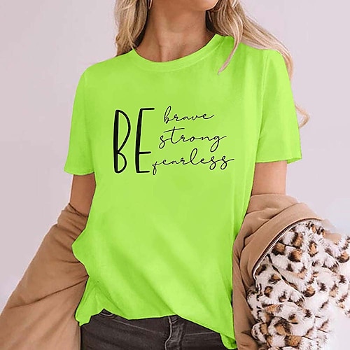 

Women's Casual Weekend Painting T shirt Tee Text Short Sleeve Print Round Neck Basic Tops Green White Black S