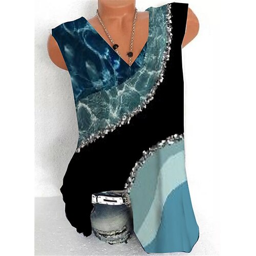 

Women's Plus Size Tops Tank Top Color Gradient Zipper Print Sleeveless V Neck Streetwear Daily Holiday Cotton Spandex Jersey Spring Summer Blue