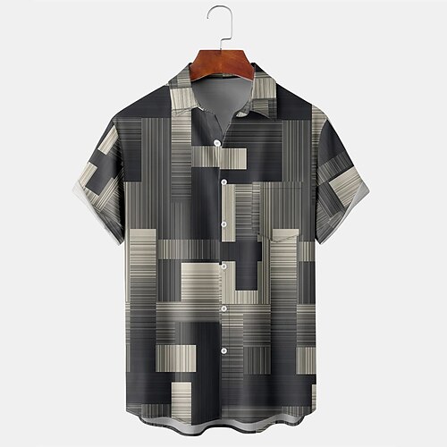 

Men's Shirt Graphic Shirt Plaid Turndown Black / Gray Print Street Daily Short Sleeve Button-Down Print Clothing Apparel Fashion Designer Casual Breathable