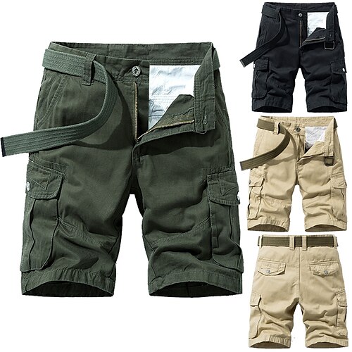 

Men's Cargo Shorts Multi Pocket Solid Color Soft Outdoor Knee Length Casual Daily 100% Cotton Cargo Shorts Slim Black Blue Inelastic