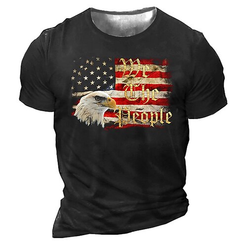 

Men's Unisex T shirt Tee 3D Print Graphic American Flag Crew Neck Street Daily Print Short Sleeve Tops Designer Casual Vintage Big and Tall Green Black Blue / Summer