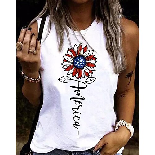 

Women's Tank Top Camis Blue Purple Wine Letter Sunflower Print Sleeveless Holiday Weekend Streetwear Casual Round Neck Regular Floral S