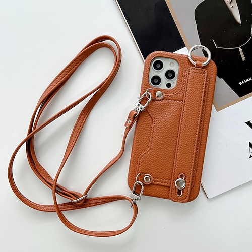 

Phone Case For Apple Back Cover Handbag Purse iPhone 14 Pro Max 14 Plus 13 12 11 Pro Max Mini X XR XS Bumper Frame with Removable Cross Body Strap with Wrist Strap Solid Colored PU Leather