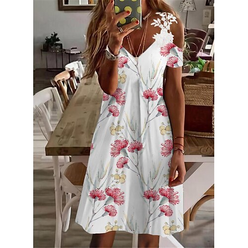 

Women's Casual Dress A Line Dress Midi Dress White Short Sleeve Floral Lace Spring Summer V Neck Vacation 2023 S M L XL XXL 3XL