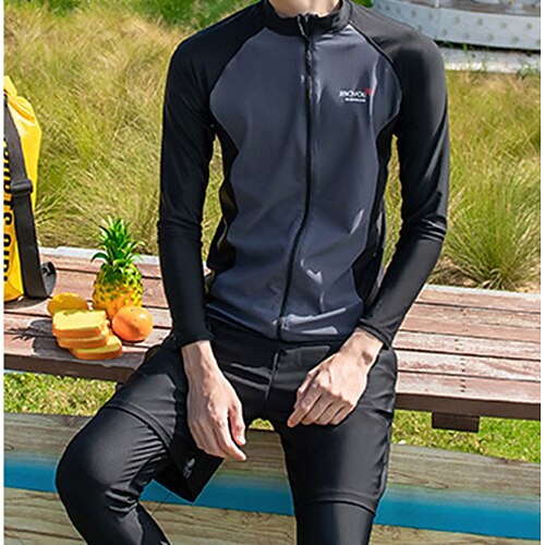 

Men's Rash guard Swimsuit UV Sun Protection UPF50 Breathable Long Sleeve Diving Suit Swimsuit 3-Piece Front Zip Swimming Surfing Snorkeling Beach Patchwork Spring Summer Autumn / Fall / Quick Dry