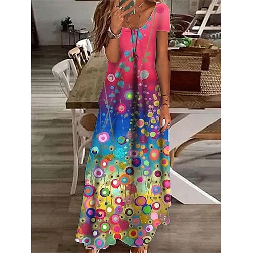 

Women's Casual Dress Shift Dress Long Dress Maxi Dress Yellow Fuchsia Beige Short Sleeve Floral Pocket Spring Summer V Neck 2022 S M L XL XXL 3XL