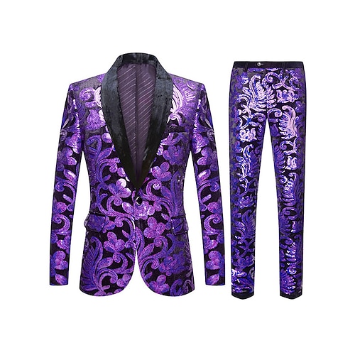 

Viola Uomo Feste Graduazione Da discoteca Scintillante Strass Smoking Set da 2 pezzi Risvolto sciallato Floreale Taglio sartoriale Monopetto - 1 bottone 2023