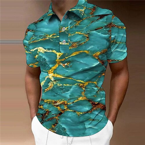 

Men's Collar Polo Shirt Golf Shirt Gradient Turndown Blue 3D Print Outdoor Street Short Sleeves Button-Down Print Clothing Apparel Fashion Designer Casual Breathable / Summer / Spring / Summer