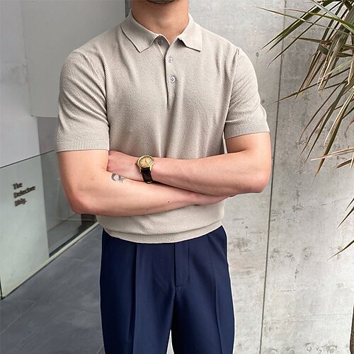 

Men's Collar Polo Shirt Knit Polo Sweater Golf Shirt Solid Color Turndown Gray Print Daily Holiday Short Sleeve Button-Down Clothing Apparel Fashion Chunky Comfortable Gentleman / Beach